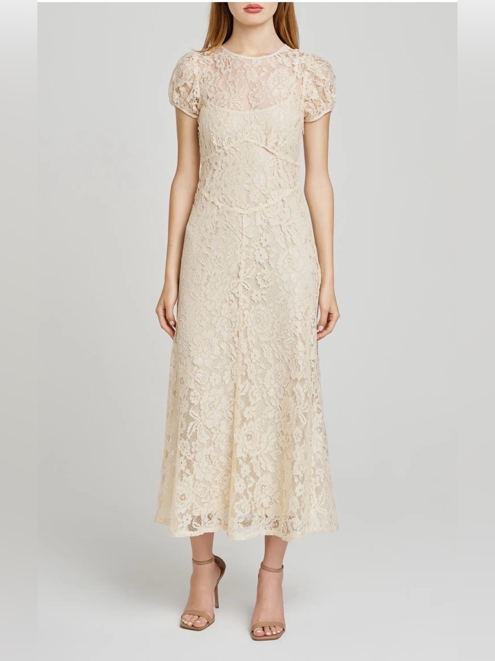 WAYF women’s Cream Lace Dress with Cap Sleeves
